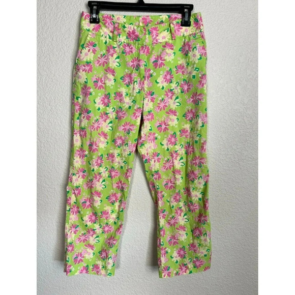 LILLY PULITZER Cropped Pants Size 4 Floral Animal Print Stretch Pockets Stretch - Picture 1 of 10
